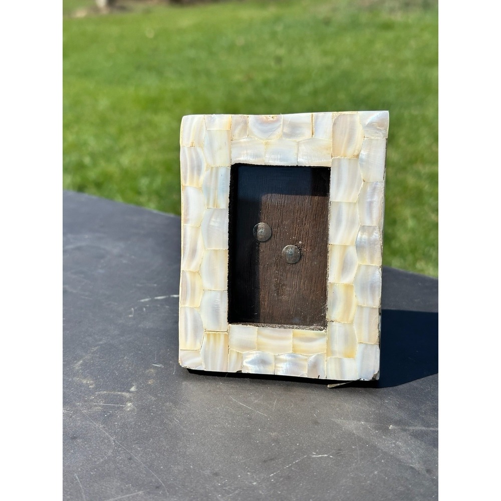 Vintage Mother of Pearl Mosaic Mini Picture Frame 3.5x4.5 Easel Back
